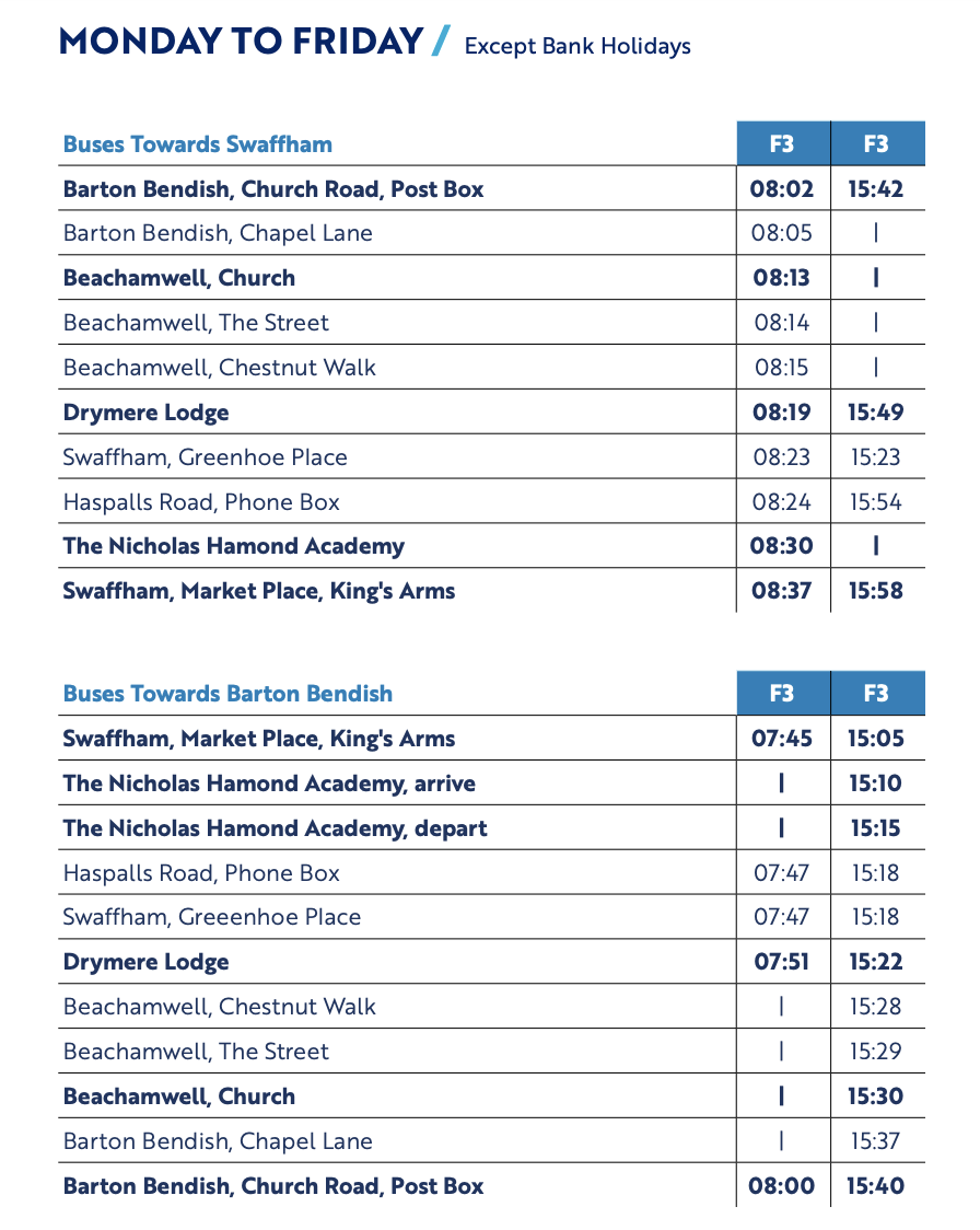 flexibus+ F3 timetable